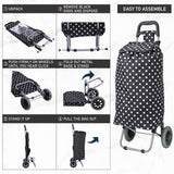 Hoppa 47Ltr Lightweight Shopping Trolley, Hard Wearing & Foldaway for Easy Storage with 1 Years Guarantee (Black Polka Dot) - Packed Direct UK