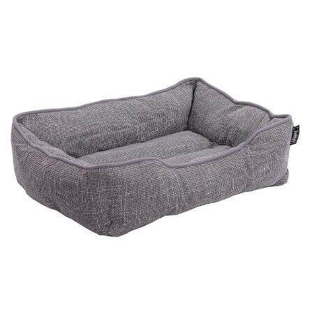 Hoppa (61x48x18cm) Soft Faux Linen Rectangular Dog Bed - Grey - Packed Direct UK