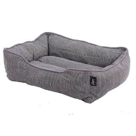 Hoppa (61x48x18cm) Soft Faux Linen Rectangular Dog Bed - Grey - Packed Direct UK