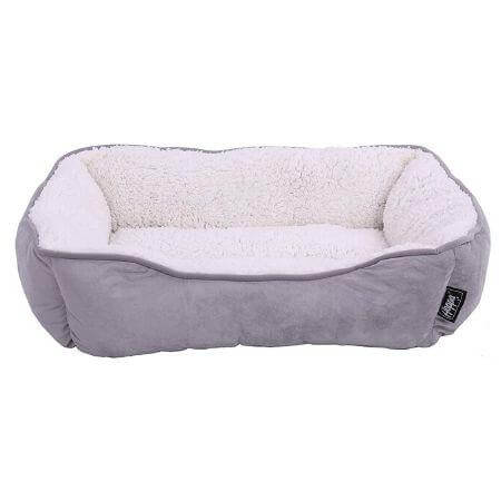 Hoppa (61x48x18cm) Soft Faux Suede Plush Rectangular Dog Bed - Grey - Packed Direct UK