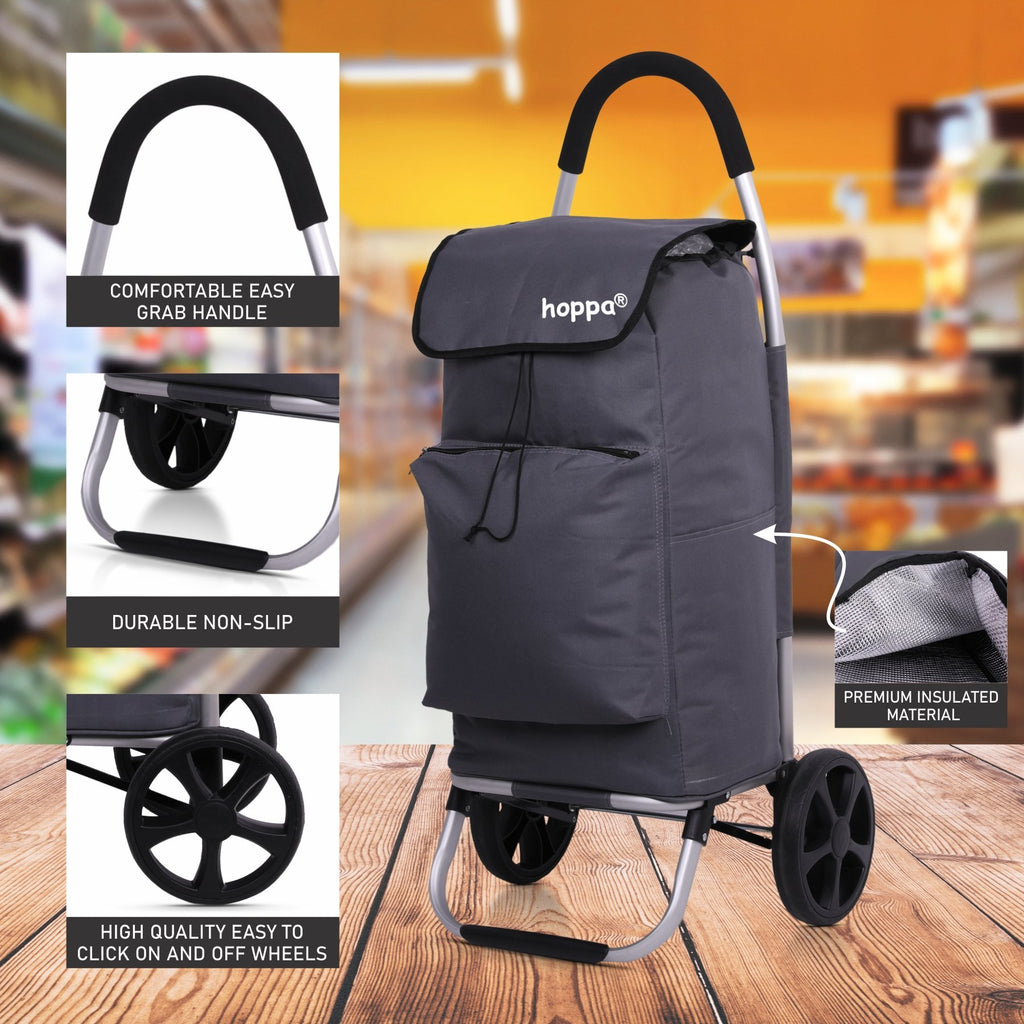 Hoppa Fully Insulated Lightweight 2021 Model 2 Wheeled Huge 51Litre Capacity Shopping Trolley Bag 95cm, 2.6kg - Packed Direct UK