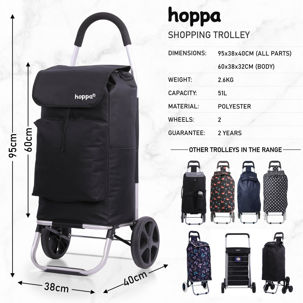 Hoppa Fully Insulated Lightweight 2021 Model 2 Wheeled Huge 51Litre Capacity Shopping Trolley Bag 95cm, 2.6kg - Packed Direct UK