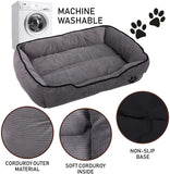 Hoppa Large Soft Rectangular 90x70x20cm Corduroy Non Slip Dog Bed with Blanket Machine Washable Grey - Packed Direct UK