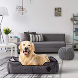 Hoppa Large Soft Rectangular 90x70x20cm Corduroy Non Slip Dog Bed with Blanket Machine Washable Grey - Packed Direct UK