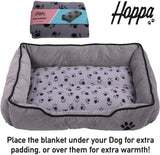 Hoppa Large Soft Rectangular 90x70x20cm Corduroy Non Slip Dog Bed with Blanket Machine Washable Grey - Packed Direct UK