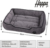 Hoppa Large Soft Rectangular 90x70x20cm Corduroy Non Slip Dog Bed with Blanket Machine Washable Grey - Packed Direct UK