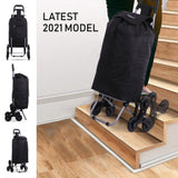 Hoppa Lightweight 6-Wheel Folding Shopping Trolley Large 47L Capacity Shopping Trolley Bag, 95cm, 2kg, Push/Pull Stairclimber (Black) - Packed Direct UK