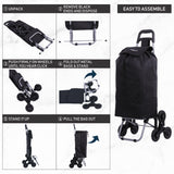 Hoppa Lightweight 6-Wheel Folding Shopping Trolley Large 47L Capacity Shopping Trolley Bag, 95cm, 2kg, Push/Pull Stairclimber (Black) - Packed Direct UK