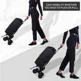 Hoppa Lightweight 6-Wheel Folding Shopping Trolley Large 47L Capacity Shopping Trolley Bag, 95cm, 2kg, Push/Pull Stairclimber (Black) - Packed Direct UK