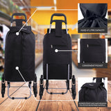 Hoppa Lightweight 6-Wheel Folding Shopping Trolley Large 47L Capacity Shopping Trolley Bag, 95cm, 2kg, Push/Pull Stairclimber (Black) - Packed Direct UK