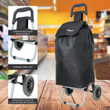 Hoppa Lightweight Shopping Trolley 2021 Model Folding 2 Wheel Large Capacity Shopper (Black 140), 47 Liter with 1 Year Warranty - Packed Direct UK