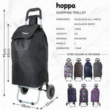 Hoppa Lightweight Shopping Trolley 2023 Model Folding 2 Wheel Large Capacity Shopper, 47 Litre - Packed Direct UK