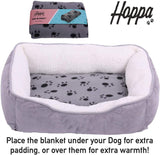 Hoppa Plush Soft Rectangular 61x48x16cm Faux Suede Non Slip Dog Bed with Blanket Machine Washable Small Grey - Packed Direct UK