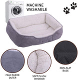 Hoppa Plush Soft Rectangular 61x48x16cm Faux Suede Non Slip Dog Bed with Blanket Machine Washable Small Grey - Packed Direct UK