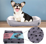 Hoppa Plush Soft Rectangular 61x48x16cm Faux Suede Non Slip Dog Bed with Blanket Machine Washable Small Grey - Packed Direct UK