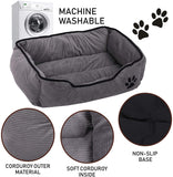Hoppa Soft Rectangular 61x48x16cm Corduroy Non Slip Dog Bed with Blanket Machine Washable Small Grey - Packed Direct UK