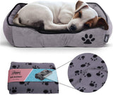 Hoppa Soft Rectangular 61x48x16cm Corduroy Non Slip Dog Bed with Blanket Machine Washable Small Grey - Packed Direct UK