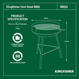 Kingfisher 14in Round Circular Steel Portable Home Garden BBQ Barbeque Grill - Packed Direct UK