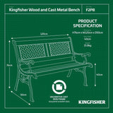 Kingfisher 2 Person Wooden & Cast Iron Metal Garden Patio Bench Chair Furniture - Packed Direct UK