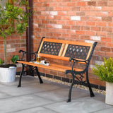 Kingfisher 2 Person Wooden & Cast Iron Metal Garden Patio Bench Chair Furniture - Packed Direct UK