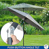 Large 2.7m Grey Tilting Garden Parasol Umbrella with Tilt & Crank Mechanism for Garden Patio Lawn | Showerproof | UV 30 Sun Protection + Storage Bag - Packed Direct UK