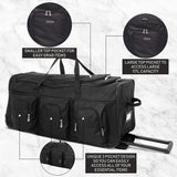 .Large Lightweight Wheeled Duffle Holdall Travel Bag Sports Bag - 2 Year Warranty (34 Inch, Black/Black) - Packed Direct UK