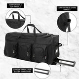 .Large Lightweight Wheeled Duffle Holdall Travel Bag Sports Bag - 2 Year Warranty (34 Inch, Black/Black) - Packed Direct UK