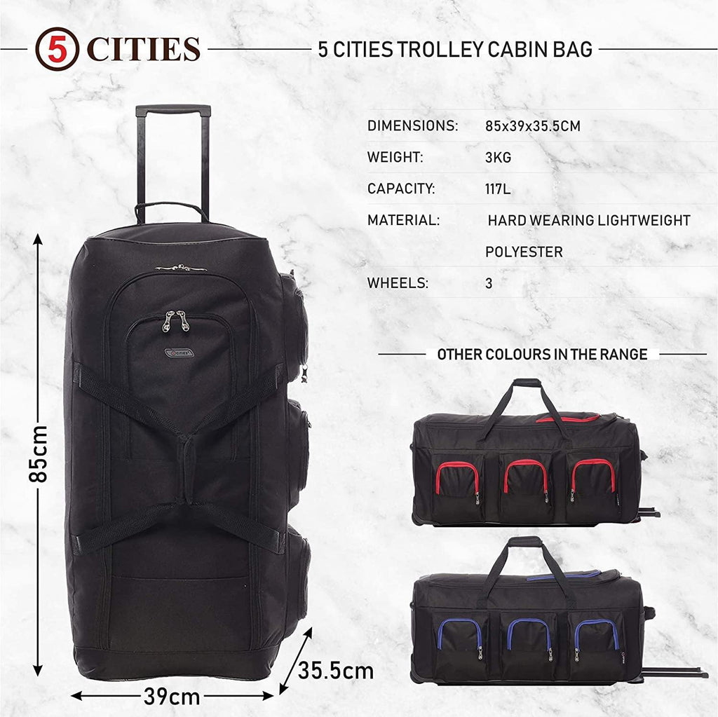 Large Lightweight Wheeled Duffle Holdall Travel Bag Sports Bag - 2 Year Warranty (34 Inch, Black/Black) - Packed Direct UK