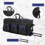 Large Lightweight Wheeled Duffle Holdall Travel Bag Sports Bag - 2 Year Warranty (40 Inch, Black/Blue) - Packed Direct UK