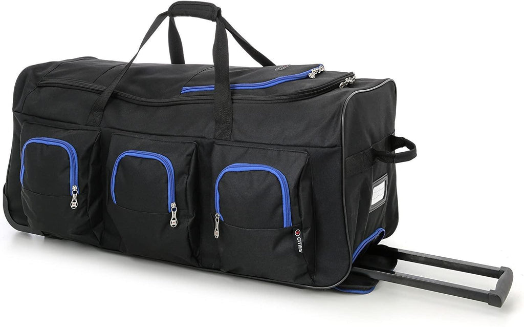 Large Lightweight Wheeled Duffle Holdall Travel Bag Sports Bag - 2 Year Warranty (40 Inch, Black/Blue) - Packed Direct UK