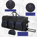 Large Lightweight Wheeled Duffle Holdall Travel Bag Sports Bag - 2 Year Warranty (40 Inch, Black/Blue) - Packed Direct UK