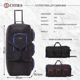 Large Lightweight Wheeled Duffle Holdall Travel Bag Sports Bag - 2 Year Warranty (Black/Blue, 34 Inch) - Packed Direct UK