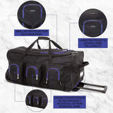Large Lightweight Wheeled Duffle Holdall Travel Bag Sports Bag - 2 Year Warranty (Black/Blue, 34 Inch) - Packed Direct UK