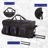 Large Lightweight Wheeled Duffle Holdall Travel Bag Sports Bag - 2 Year Warranty (Black/Blue, 34 Inch) - Packed Direct UK