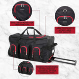 Large Lightweight Wheeled Duffle Holdall Travel Bag Sports Bag - 2 Year Warranty (Black/Red, 30 Inch) - Packed Direct UK