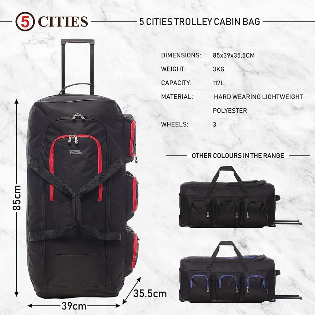 Large Lightweight Wheeled Duffle Holdall Travel Bag Sports Bag - 2 Year Warranty (Black/Red, 34 Inch) - Packed Direct UK
