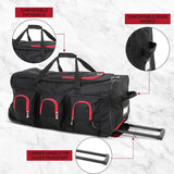 Large Lightweight Wheeled Duffle Holdall Travel Bag Sports Bag - 2 Year Warranty (Black/Red, 34 Inch) - Packed Direct UK