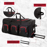 Large Lightweight Wheeled Duffle Holdall Travel Bag Sports Bag - 2 Year Warranty (Black/Red, 40 Inch) - Packed Direct UK
