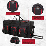 Large Lightweight Wheeled Duffle Holdall Travel Bag Sports Bag - 2 Year Warranty (Black/Red, 40 Inch) - Packed Direct UK