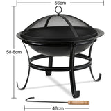 Large Steel Metal Fire Pit for Outdoor Garden Patio Heater Camping Bowl with Lid & Poker , Wood & Coal Burning , Large Black - Packed Direct UK