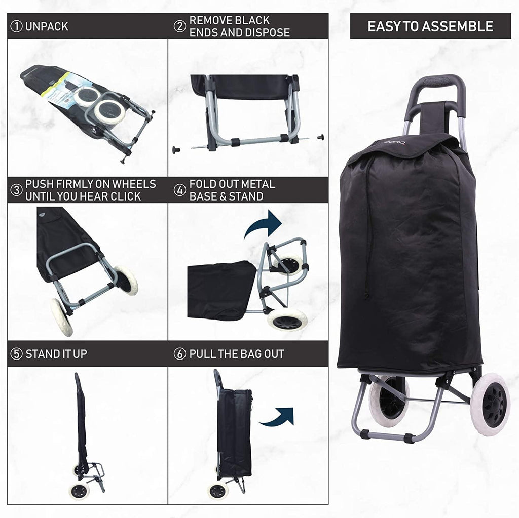 Lightweight Shopping Trolley, Trendy Folding/Collapsible Push/Pull Carts (Black) - Packed Direct UK