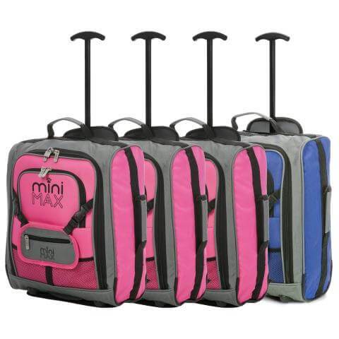 MiniMAX (45x35x20cm) Childrens Luggage Carry On Suitcase with Backpack and Pouch (x3 Pink + x1 Blue) - Packed Direct UK