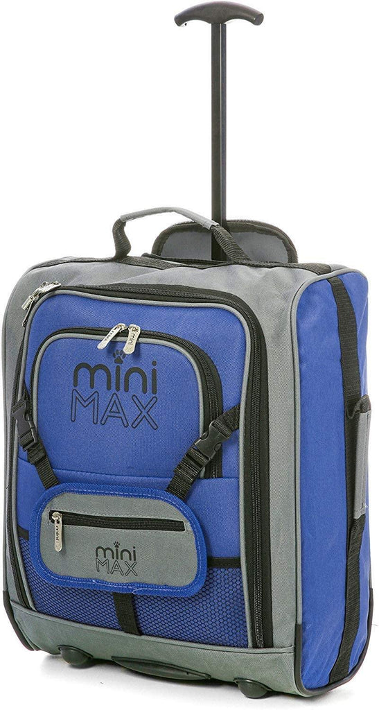 MiniMAX Childrens/Kids Luggage Carry On Trolley Suitcase with Backpack and Pouch for Your Favourite Doll/Action Figure/Bear (2 x Blue) - Packed Direct UK