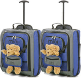 MiniMAX Childrens/Kids Luggage Carry On Trolley Suitcase with Backpack and Pouch for Your Favourite Doll/Action Figure/Bear (Blue + Pink) - Packed Direct UK
