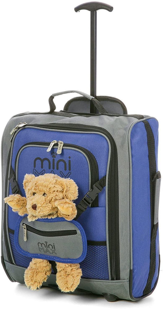 MiniMAX Childrens/Kids Luggage Carry On Trolley Suitcase with Backpack and Pouch for Your Favourite Doll/Action Figure/Bear (Blue + Pink) - Packed Direct UK