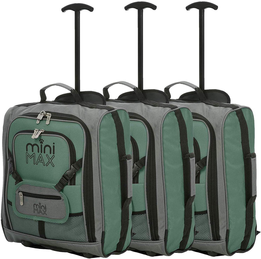MiniMAX Childrens/Kids Luggage Carry On Trolley Suitcase with Backpack and Pouch for Your Favourite Doll/Action Figure/Bear (Green x 3) - Packed Direct UK