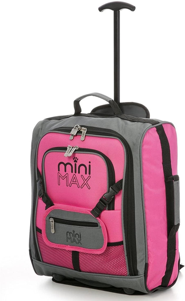 MiniMAX Childrens/Kids Luggage Carry On Trolley Suitcase with Backpack and Pouch for Your Favourite Doll/Action Figure/Bear (Pink + Teddy/Pink + Teddy) - Packed Direct UK