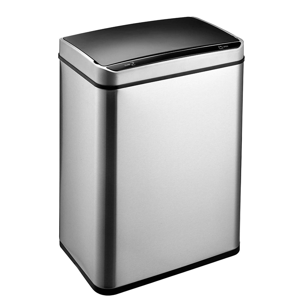 Motion Sensor Waste Bin, Rectangular Touchless Motion Sensor Sensing Touch Free Stainless Steel Kitchen Waste Rubbish Bin Large 60L with Divider for Recycling and Waste Silver - Packed Direct UK