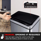 Motion Sensor Waste Bin, Rectangular Touchless Motion Sensor Sensing Touch Free Stainless Steel Kitchen Waste Rubbish Bin Large 60L with Divider for Recycling and Waste Silver - Packed Direct UK