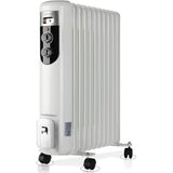 Olsen & Smith 2.5Kw 2500W 11 Fin Portable Electric Slim Oil Filled Radiator Heater with Wheels & Adjustable Temperature Thermostat, White
